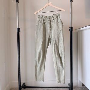 Green paper bag pants